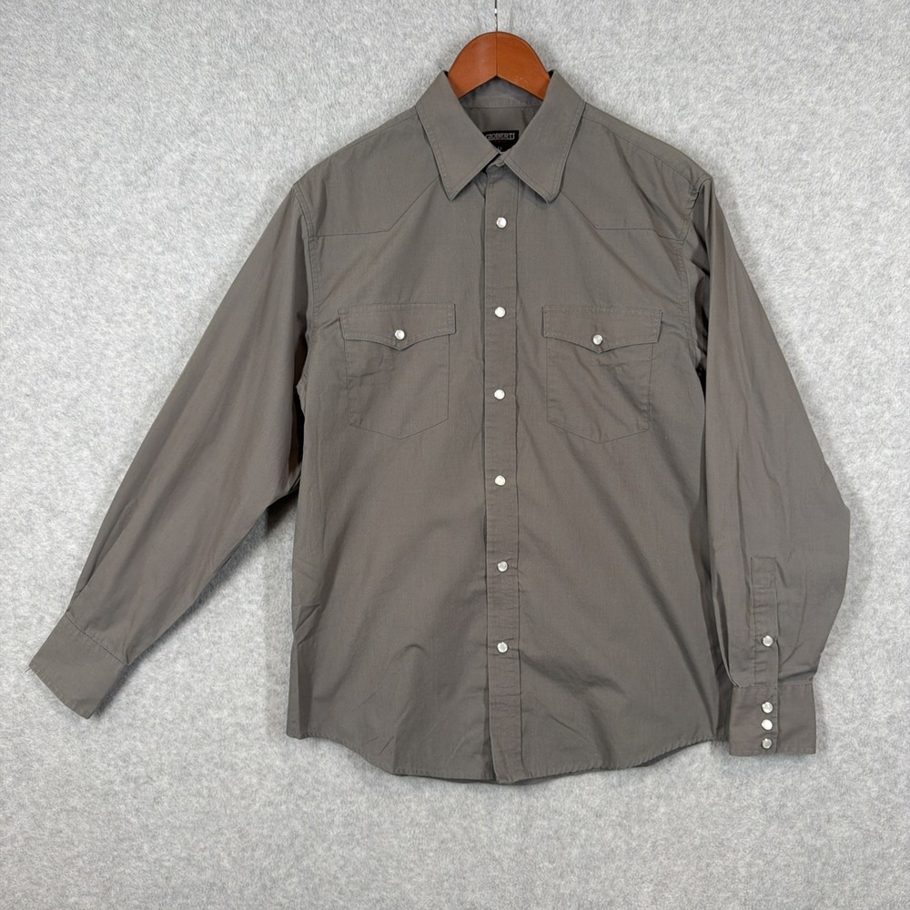 Gioberti Italy Shirt Men's Medium Long Sleeve Pearl Snap Button Up Olive Green